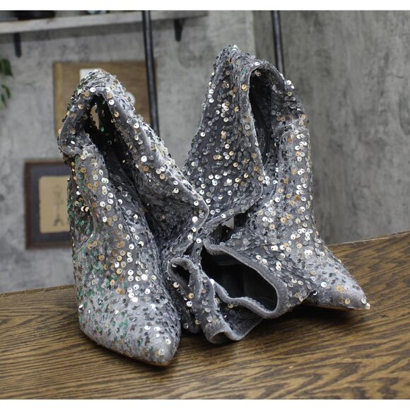 NWT Steve Madden Vivee Sequin Over-The-Knee Dress Boots Silver Sequin Gray 9.5M - Picture 9 of 13